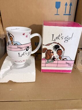 Mary Kay Pink & White Ceramic Mug with 'Let's Go' Illustration